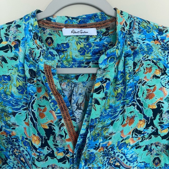 Robert Graham Women’s Carmen Tunic Mini Dress M 100% Silk Teal/Multi Printed - Picture 6 of 7
